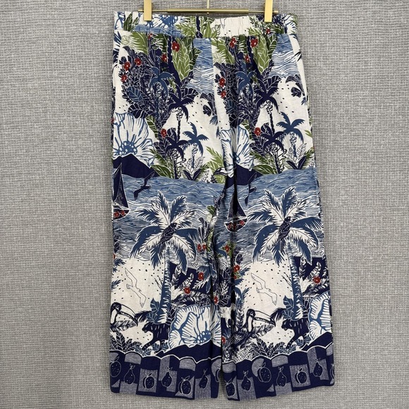 Joie Pants Womens 12 Multicolor Linen Rayon Wide Leg Crop Tropical Print Beach - Picture 2 of 12